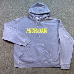 Authentic Pigment Michigan Hoodie Sz L Mens Blue Skater Garment Dyed Pullover